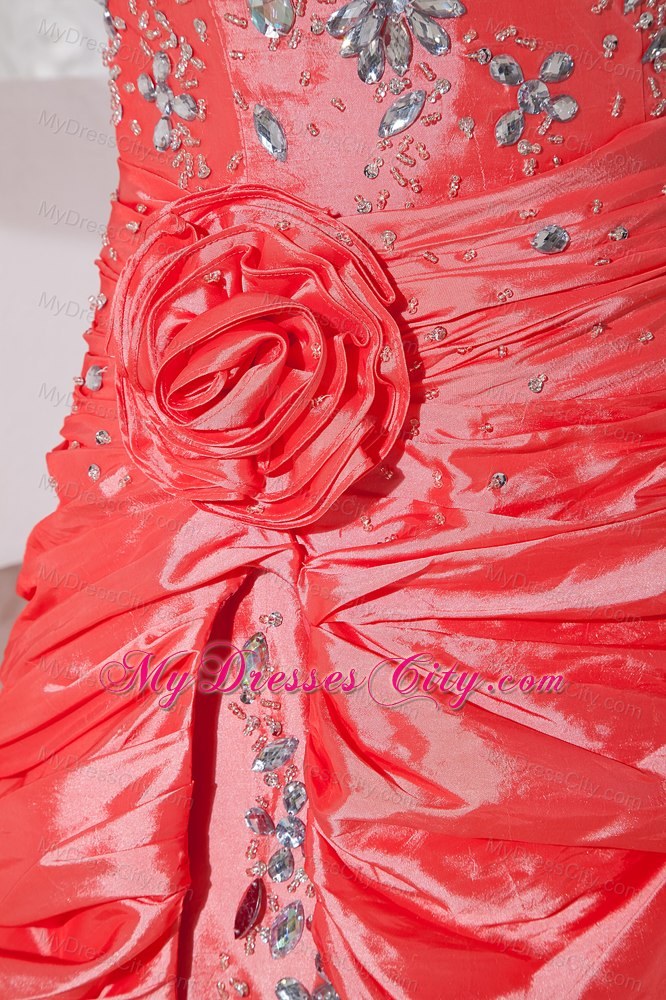 Sweetheart Watermelon Taffeta High-low Prom Dress Beaded