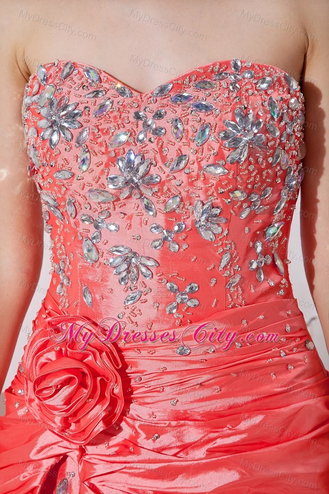 Sweetheart Watermelon Taffeta High-low Prom Dress Beaded