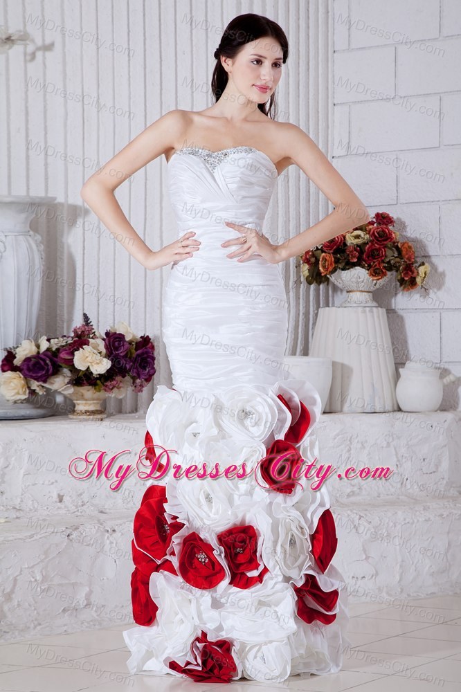 White Beaded Sweetheart Mermaid Rolling Flowers Prom Dress