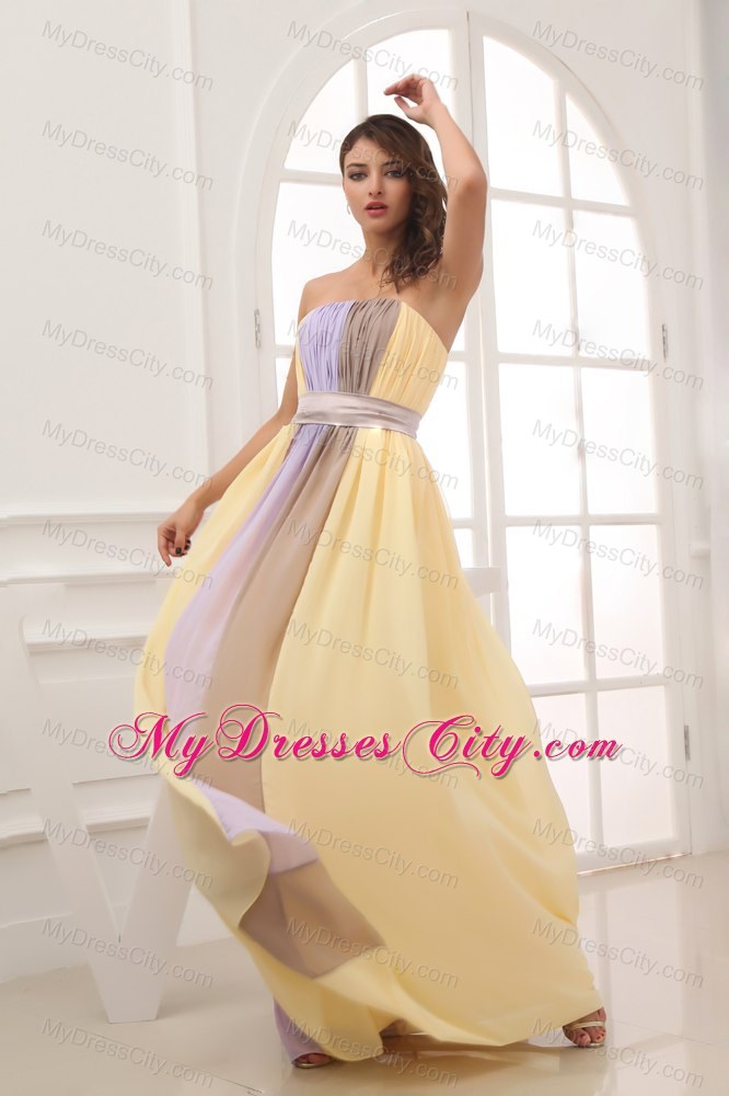 Multi-color Ruching Strapless Chiffon 2013 Elegant Prom Dress