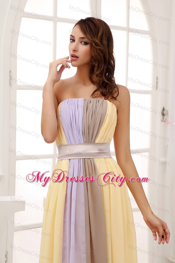 Multi-color Ruching Strapless Chiffon 2013 Elegant Prom Dress