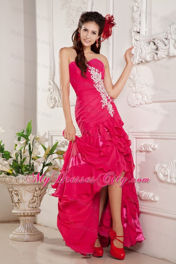 Appliques Ankle-length Chiffon Ruffles Hot Pink Prom Dresses