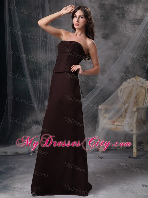 Satin Brown Column Strapless Mother of the Groom Dress Ruche