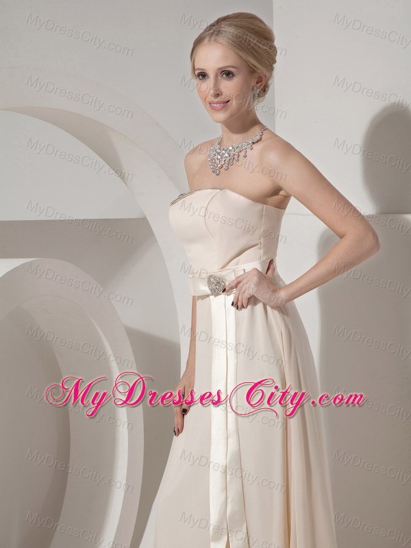White Strapless Beading Floor-length Empire Bridesmaid Dress