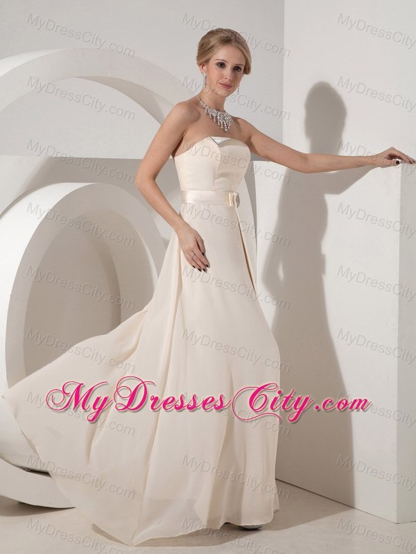 White Strapless Beading Floor-length Empire Bridesmaid Dress