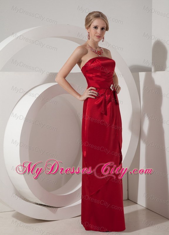 Elegant Strapless Beading Wine Red Junior Bridesmaid Dress
