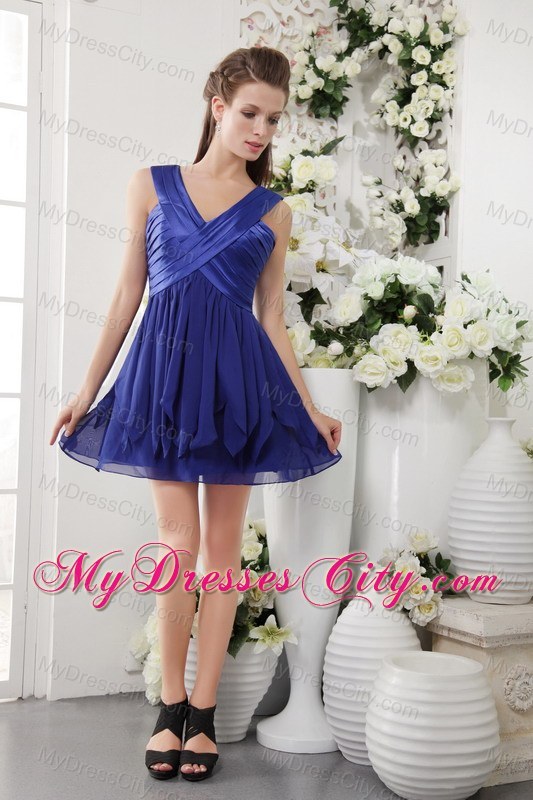 Chiffon V-neck Ruching Layers Mini-length Bridesmaids Dresses