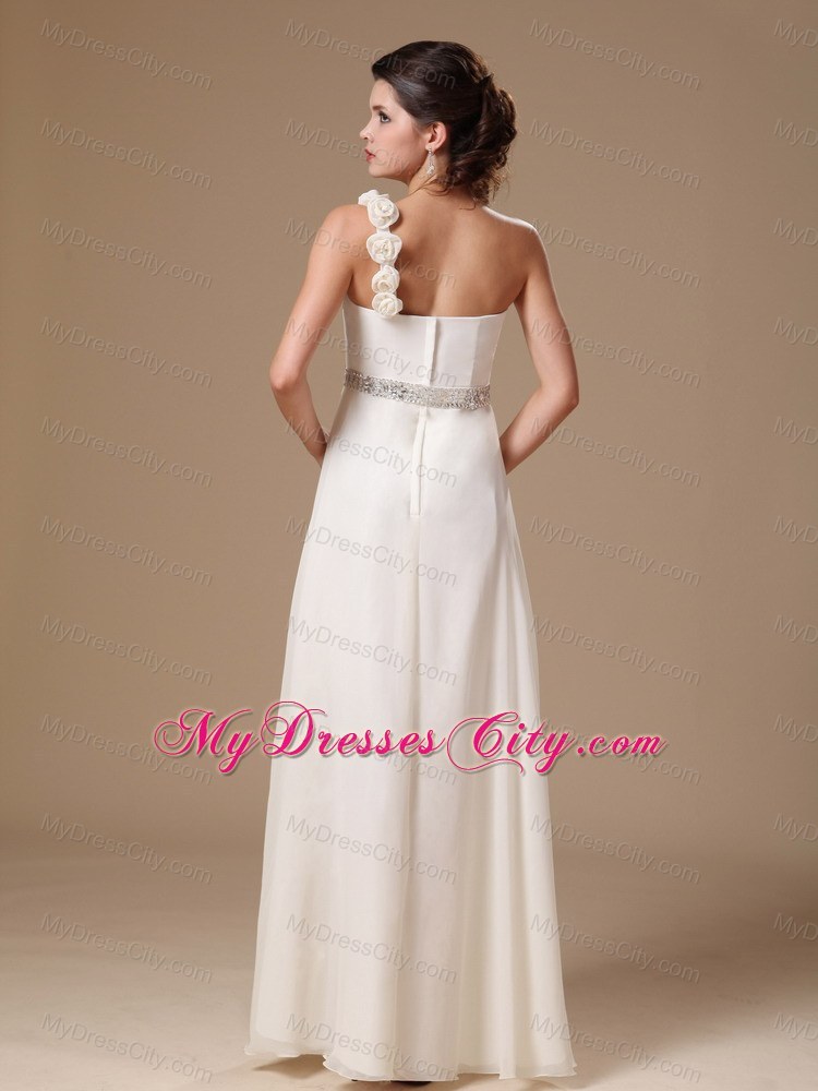 Single Shoulder Beading Ivory Prom Gown with Handmade Flowers