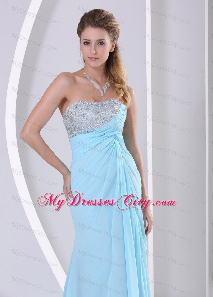 Wholesale High Slit Beading and Ruches 2013 Aqua Blue Junior Prom Dress