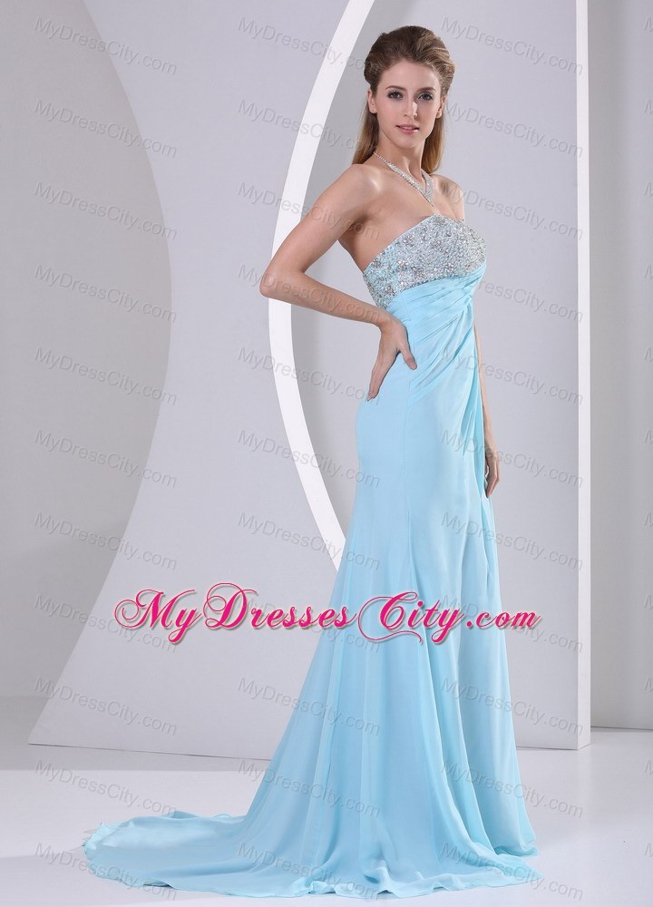 Wholesale High Slit Beading and Ruches 2013 Aqua Blue Junior Prom Dress