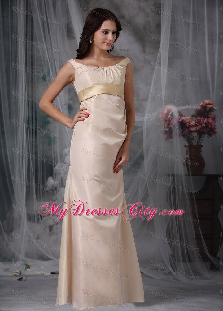 Scoop Neck Column Champagne Prom Gown Dress with Blet