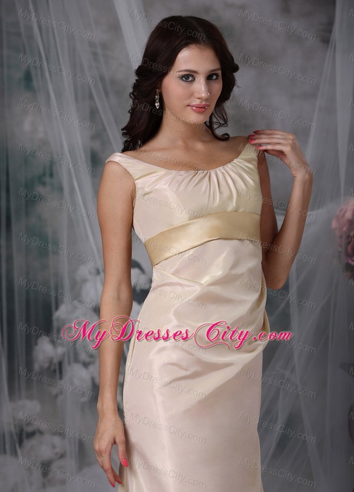 Scoop Neck Column Champagne Prom Gown Dress with Blet
