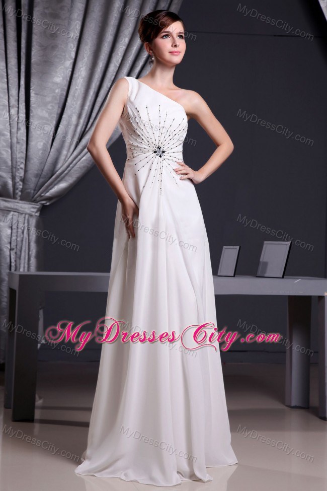 White One Shoulder Beading Chiffon Long Prom Dress 2013