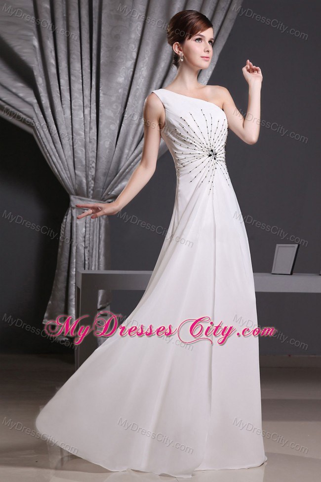 White One Shoulder Beading Chiffon Long Prom Dress 2013