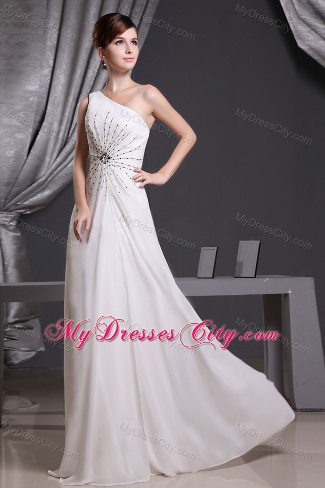 White One Shoulder Beading Chiffon Long Prom Dress 2013