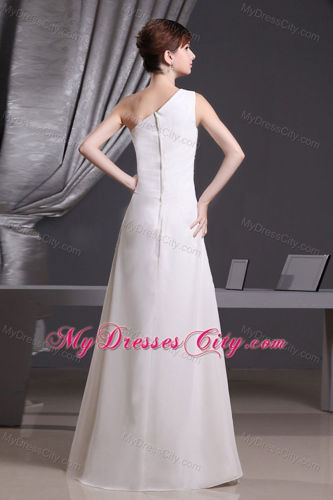 White One Shoulder Beading Chiffon Long Prom Dress 2013