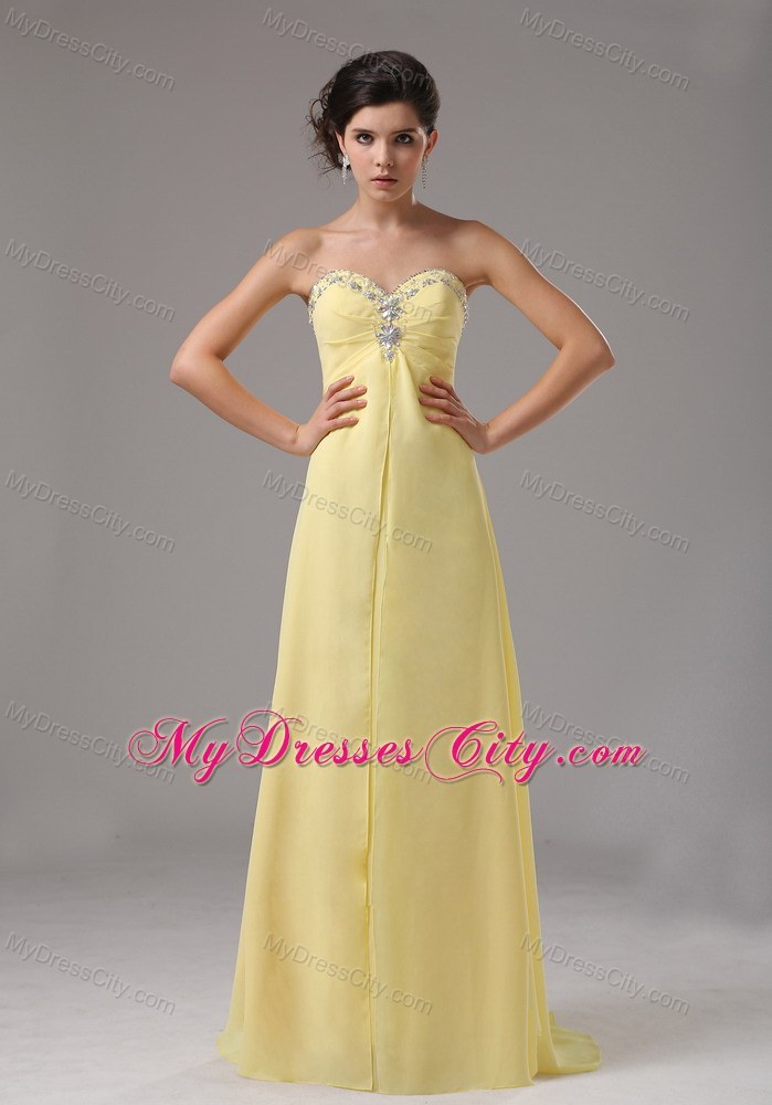 Long Yellow Sweetheart Chiffon Prom Dress With Beading