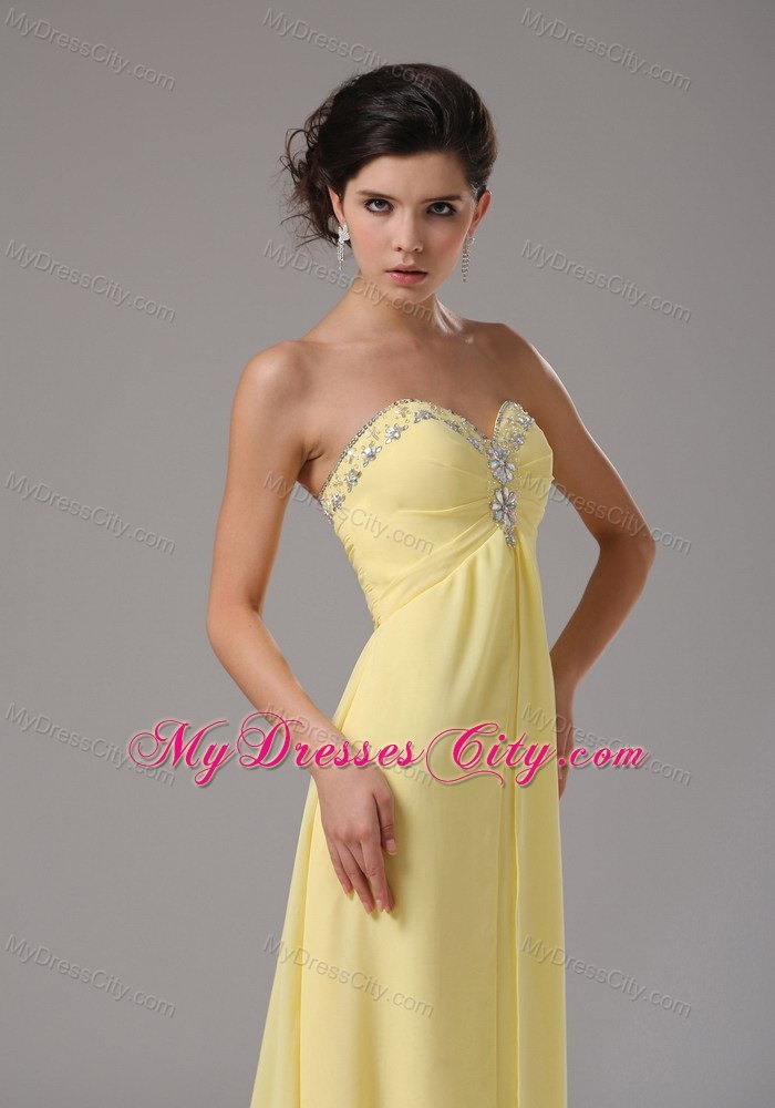 Long Yellow Sweetheart Chiffon Prom Dress With Beading