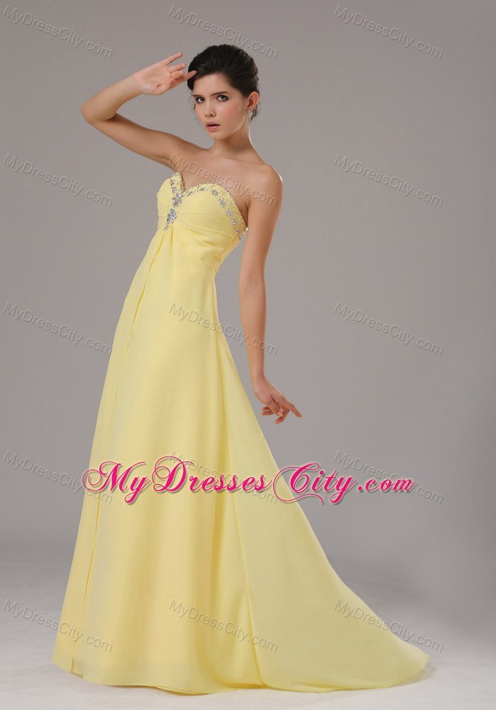 Long Yellow Sweetheart Chiffon Prom Dress With Beading
