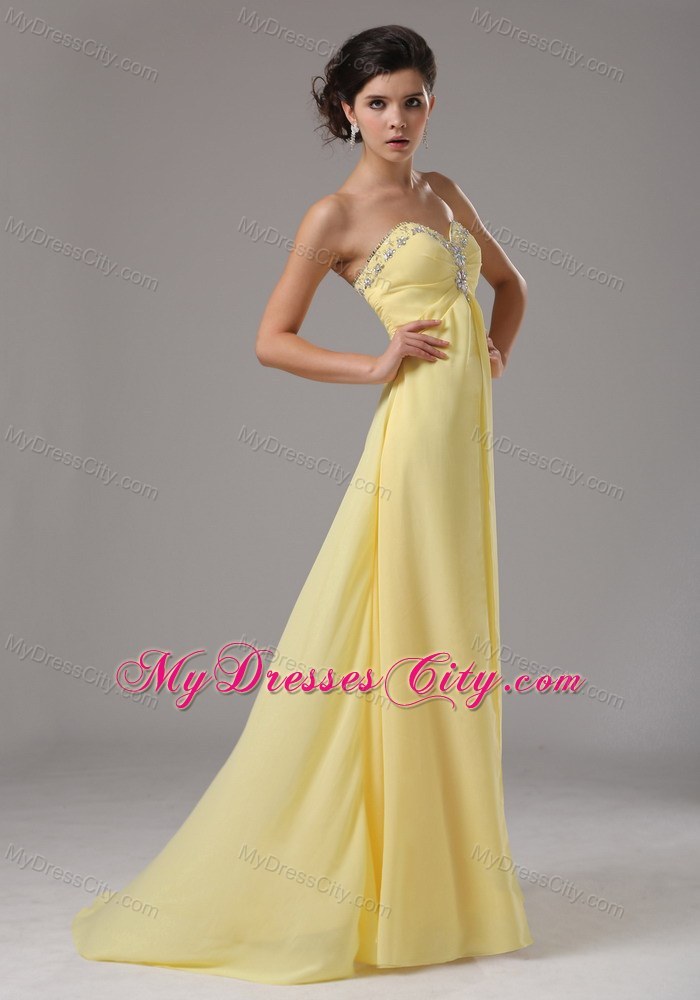 Long Yellow Sweetheart Chiffon Prom Dress With Beading