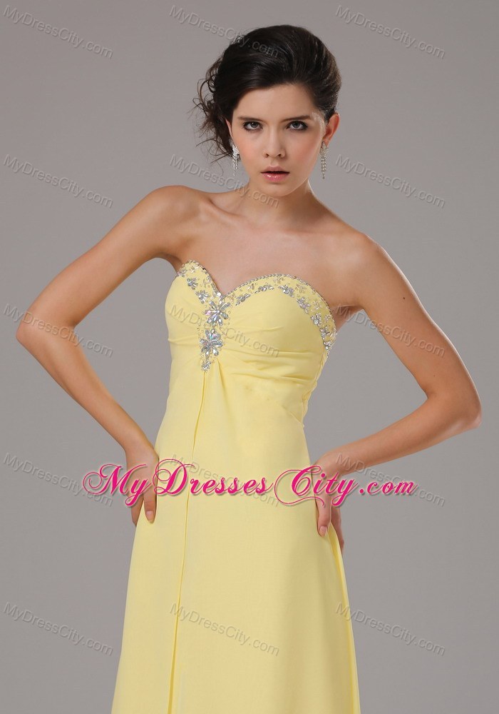 Long Yellow Sweetheart Chiffon Prom Dress With Beading