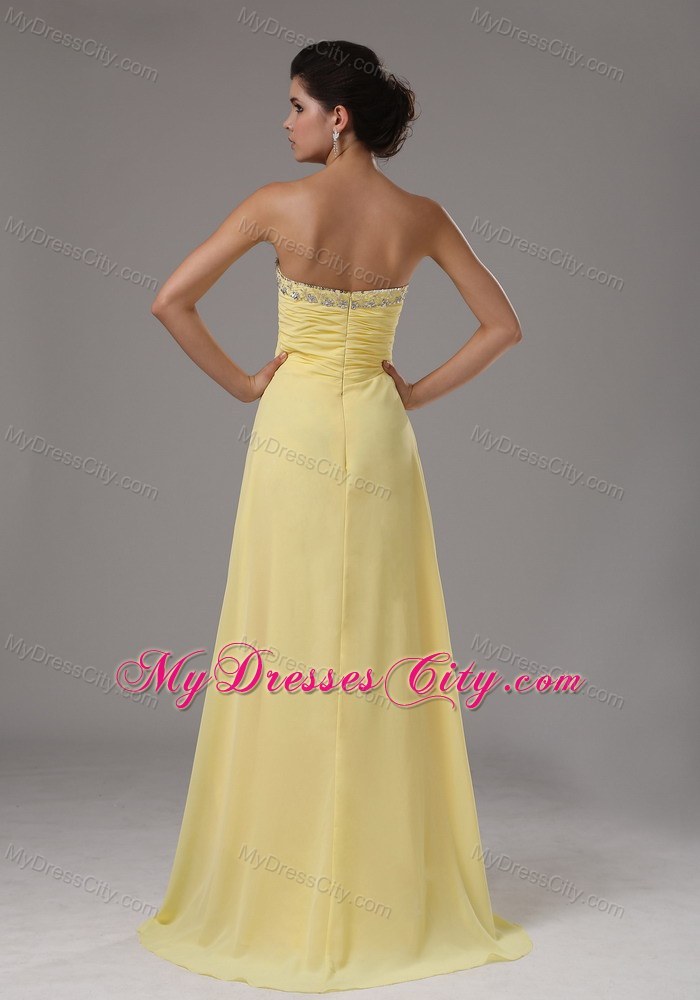 Long Yellow Sweetheart Chiffon Prom Dress With Beading