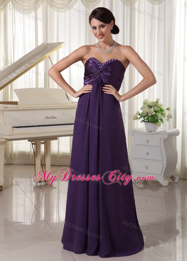 Dark Purple Sweetheart Chiffon Beaded Prom Evening Dress