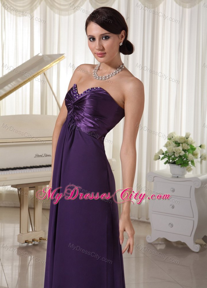 Dark Purple Sweetheart Chiffon Beaded Prom Evening Dress