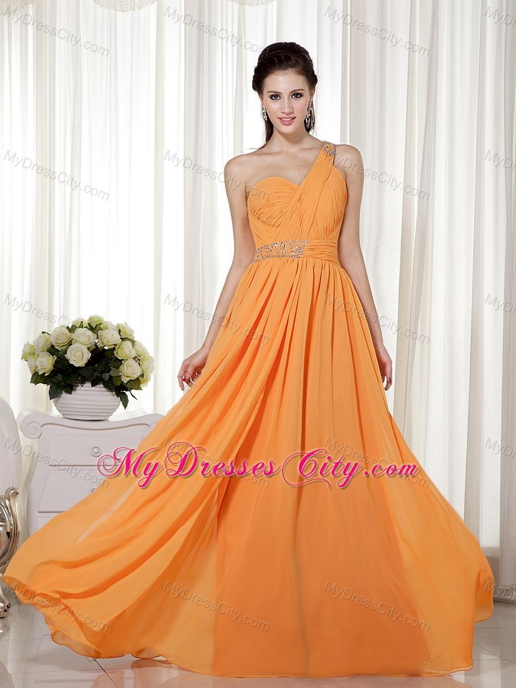 Orange Red One Shoulder Column Prom Dress Floor-length