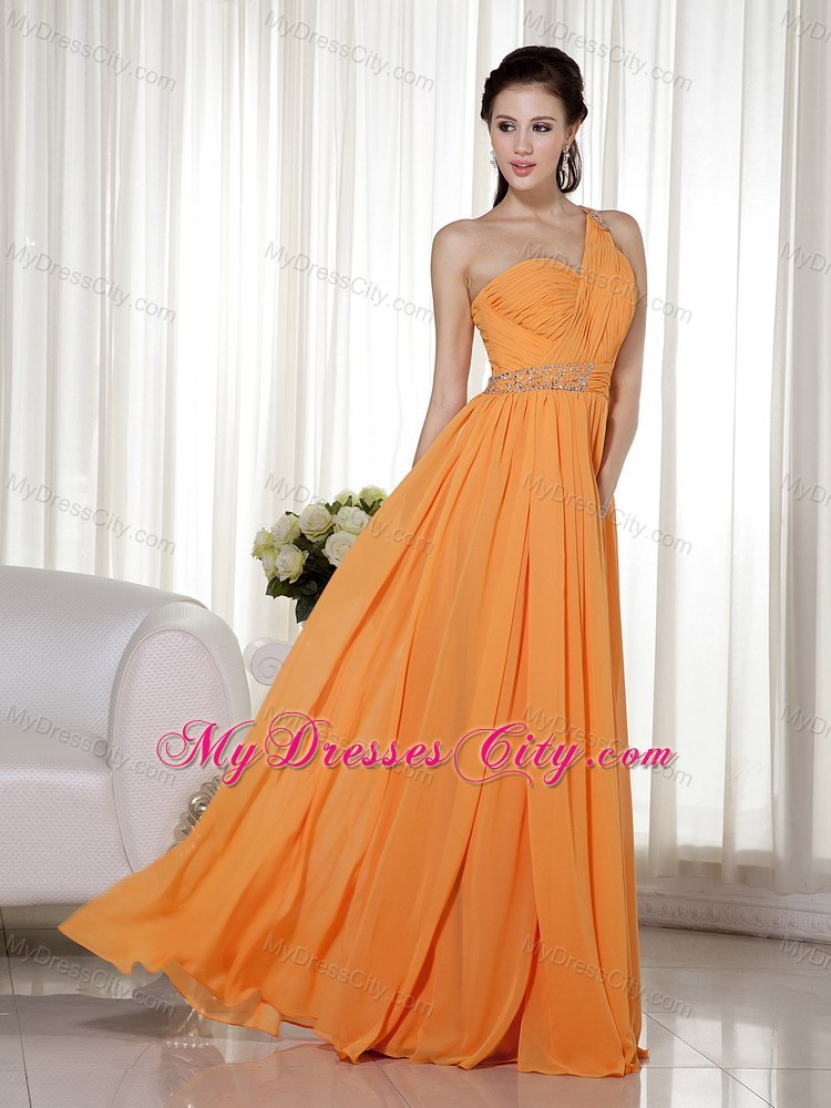 Orange Red One Shoulder Column Prom Dress Floor-length