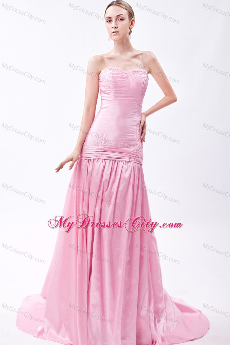 Beaded Mermaid Pink Sweetheart Prom Dress with Train