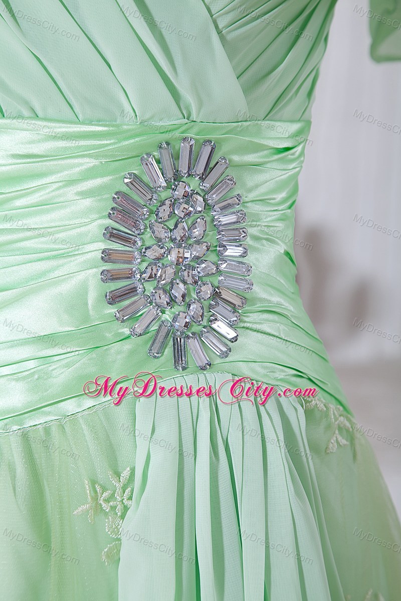 Apple Green V-neck Evening Dress with Short Sleeves