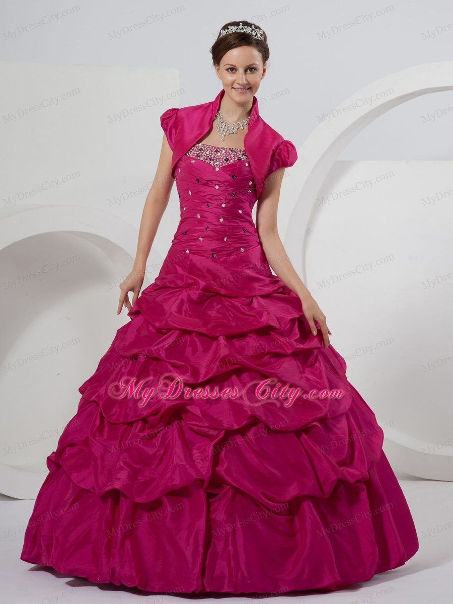 Beaded Pick-ups Fuchsia Quinceanera Dress For Custom Made