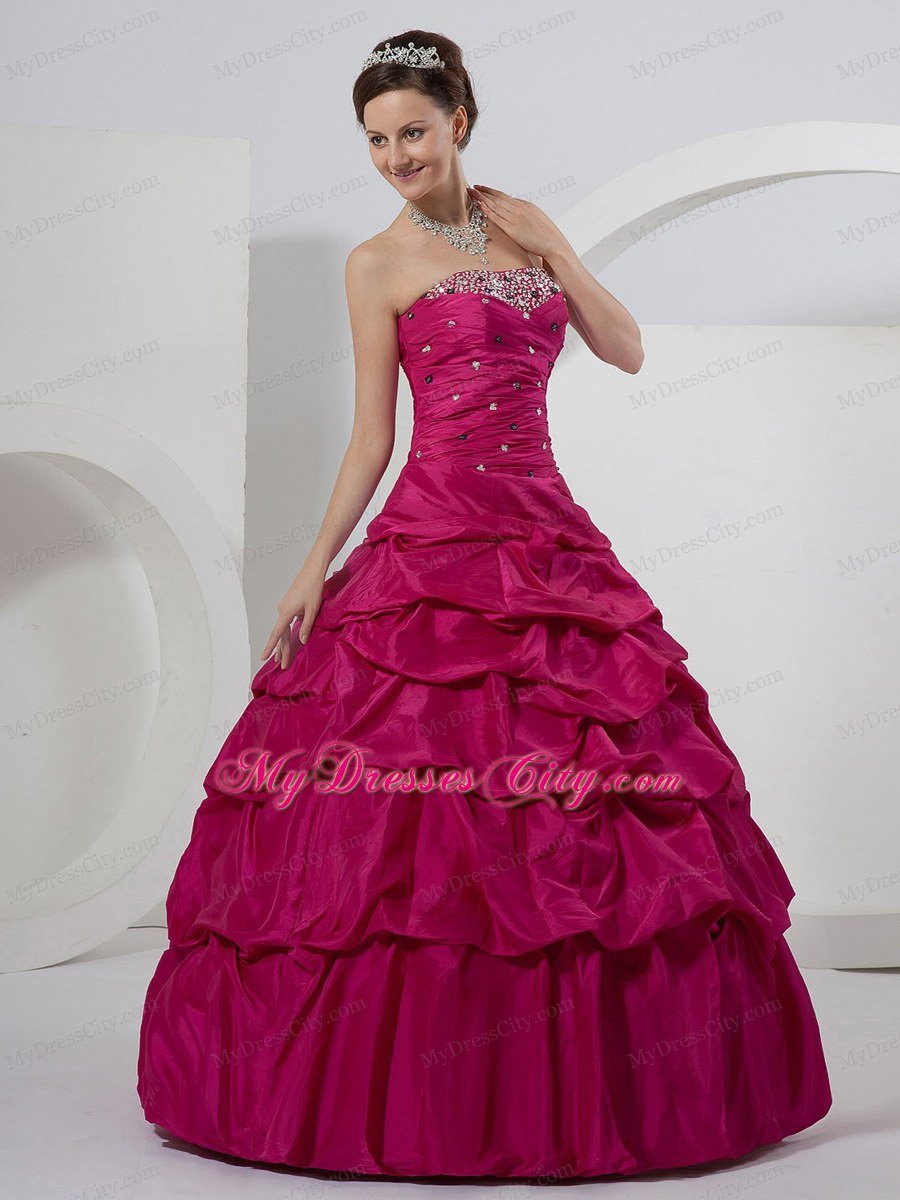 Beaded Pick-ups Fuchsia Quinceanera Dress For Custom Made