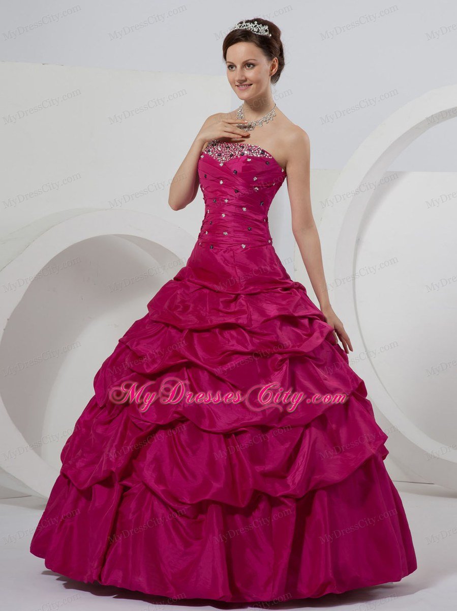 Beaded Pick-ups Fuchsia Quinceanera Dress For Custom Made
