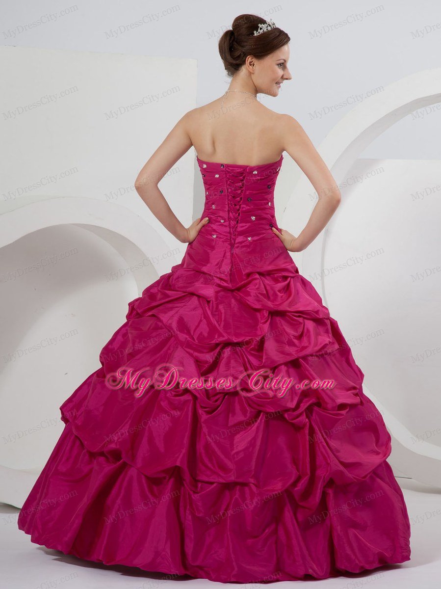 Beaded Pick-ups Fuchsia Quinceanera Dress For Custom Made