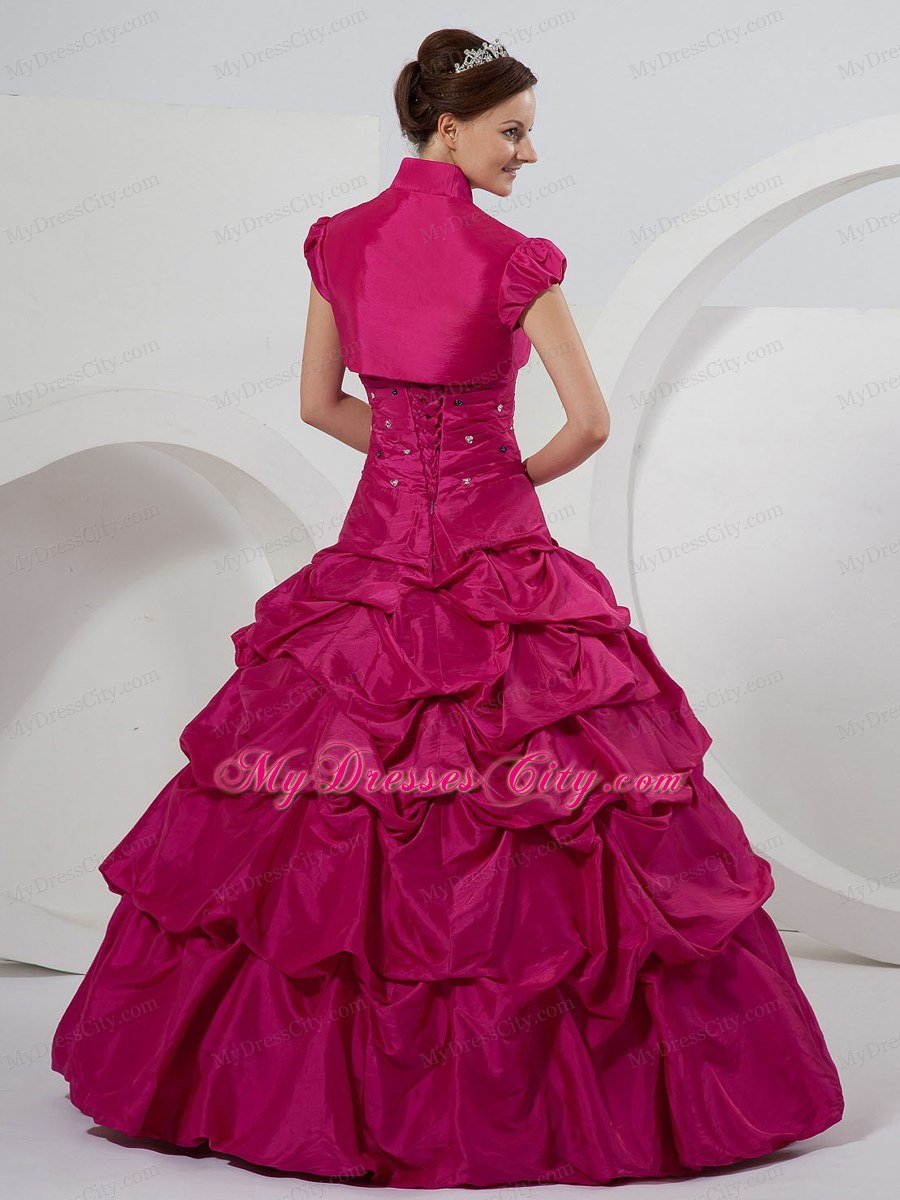 Beaded Pick-ups Fuchsia Quinceanera Dress For Custom Made