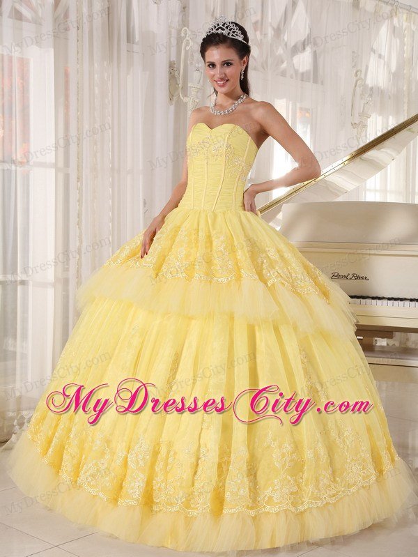 Sweetheart Appliques Yellow 2013 Beautiful Dress for Sweet 16