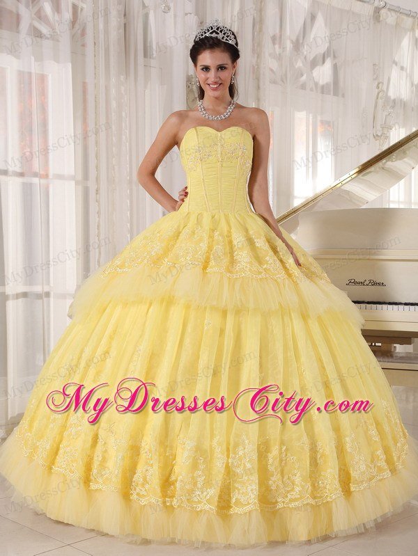 Sweetheart Appliques Yellow 2013 Beautiful Dress for Sweet 16