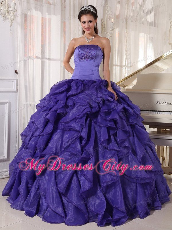 Ruffles Beading Purple Ball Gown Floor-length Quinceanera Dress