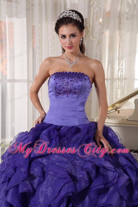 Ruffles Beading Purple Ball Gown Floor-length Quinceanera Dress