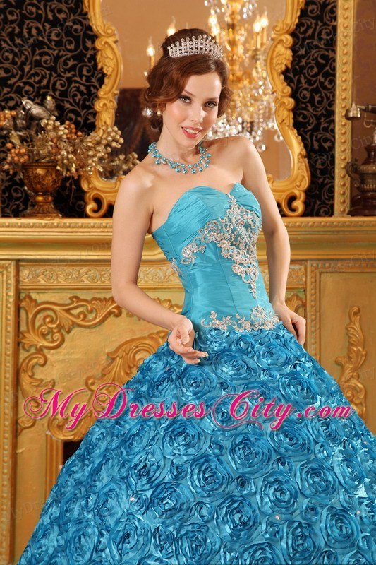 Flowers Embossed Gown For Quinceanera with Sweetheart in Teal