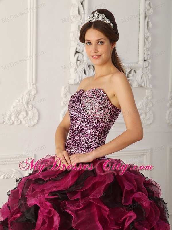 Stylish Multi-color Sweetheart Ruffles Leopard Quinceanera Gown