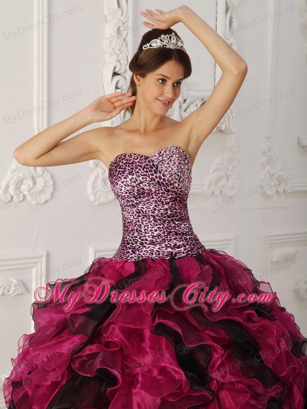 Stylish Multi-color Sweetheart Ruffles Leopard Quinceanera Gown
