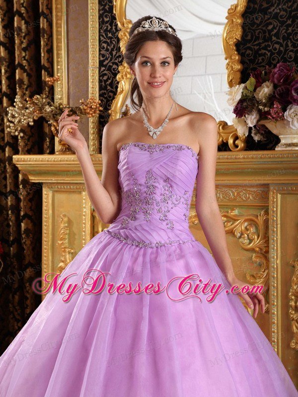 Lavender Strapless Appliques Ball Gown Floor length Sweet 15 Dresses