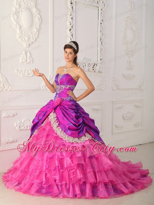 New Style Strapless Appliques Tiered Quinceanera Dress for Girl