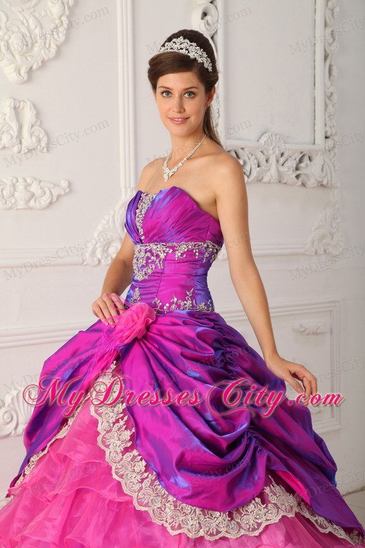 New Style Strapless Appliques Tiered Quinceanera Dress for Girl