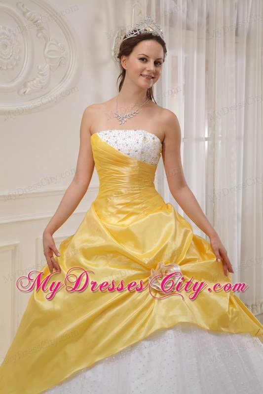 Yellow Ball Gown Strapless Beading Hot Sale Quinceanera Dresses