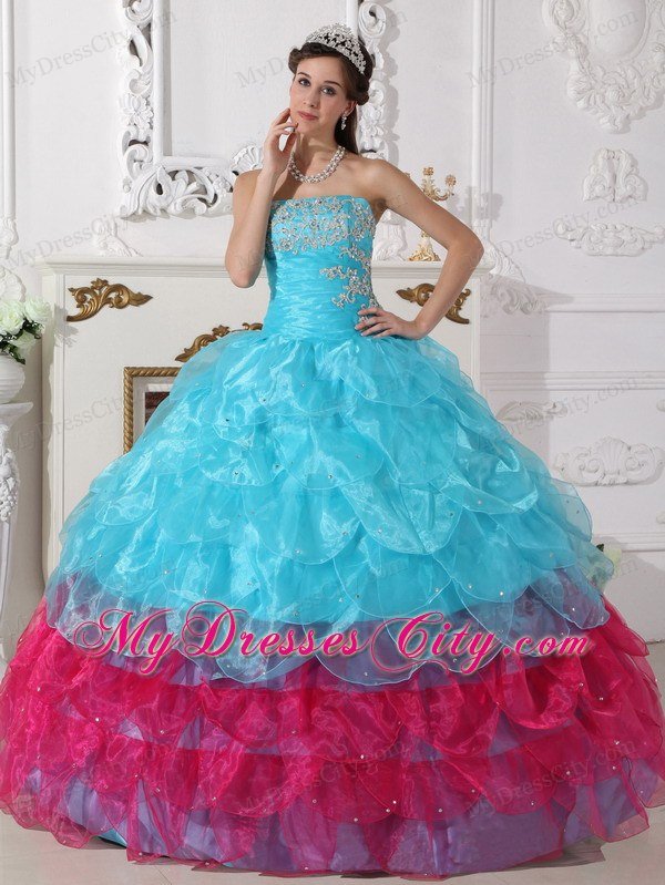 Two-toned Ball Gown Strapless Organza Appliques Quinceanera Dress