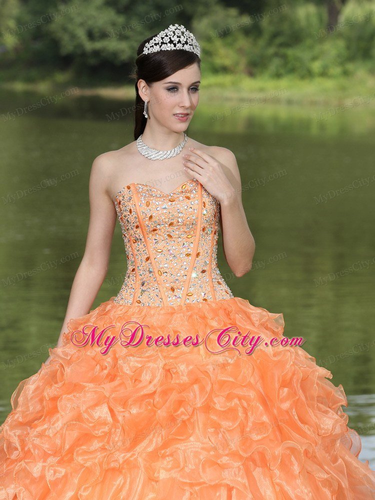 Orange Sweetheart Beaded Quinceanera Dress with Organza 2013